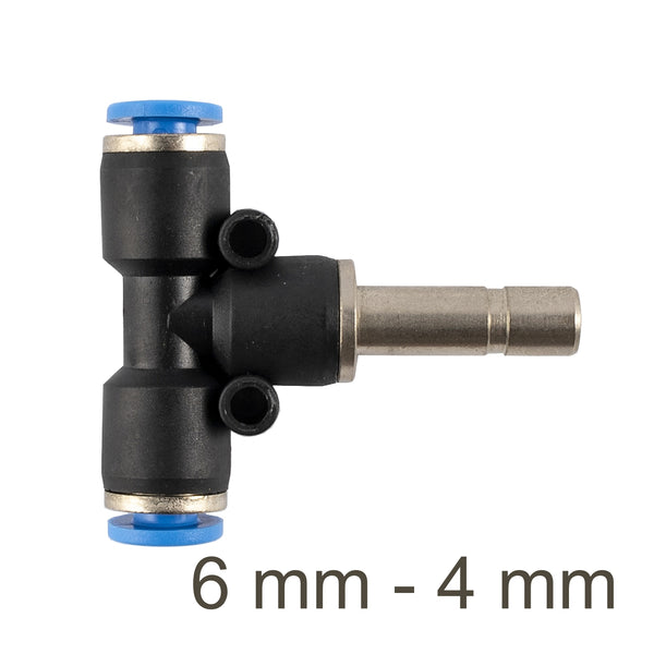 6mm to 4mm Pneumatic T-Fitting, Push to Connect Reducer, Tube Connector