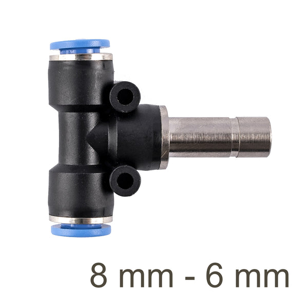 Pneumatic T-Joint Reducer PU 8mm to 6mm Fitting - Tube Connector