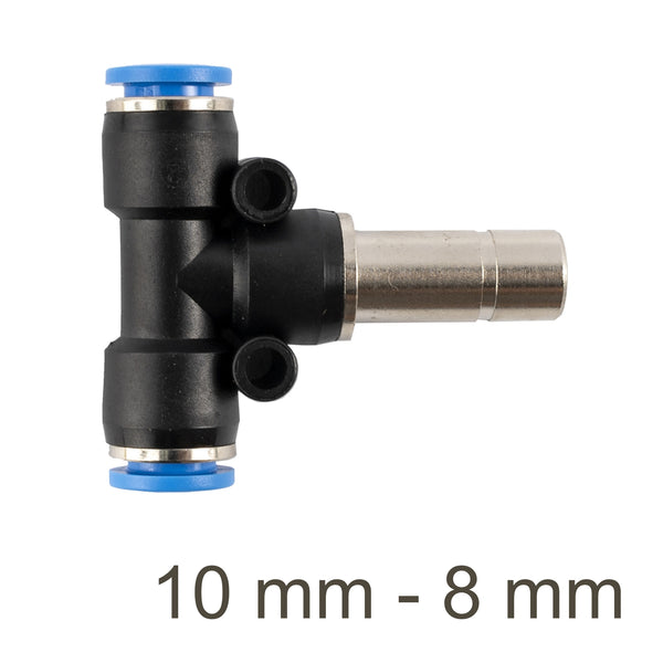 PU T-Joint 10mm to 8mm Push-in Fitting | Pneumatic Connector | Tube Connector | RED INSERT T-JOINT