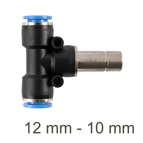 PU T-Joint 12mm - 10mm: Pneumatic Fitting, Push-to-Connect Tube Connector, Hose Fitting - Image