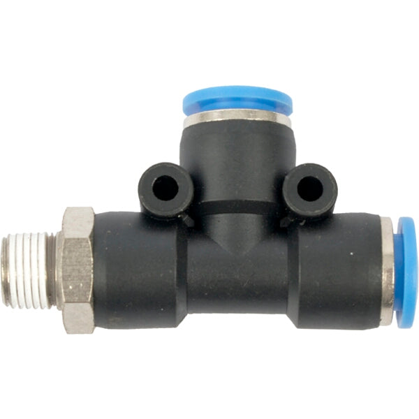 PU Hose Fitting Tee 8MM x 8MM x 1/8"M Pneumatic Connector - T-Shaped Air Line Splitter for Compressors & Pneumatic Systems