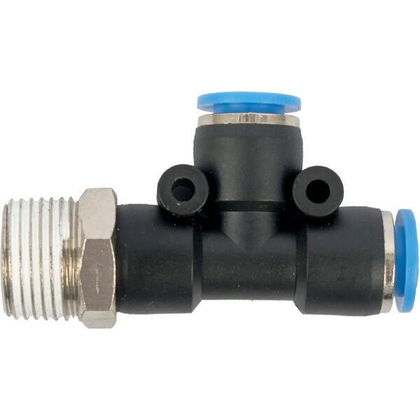 PU Hose Fitting Tee 10mm x 10mm x 3/8'M - Pneumatic Connector
