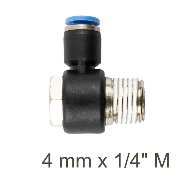 Swivel Elbow PU 4mm x 1/4" M Pneumatic Fitting - Quick Connect Air Hose Connector