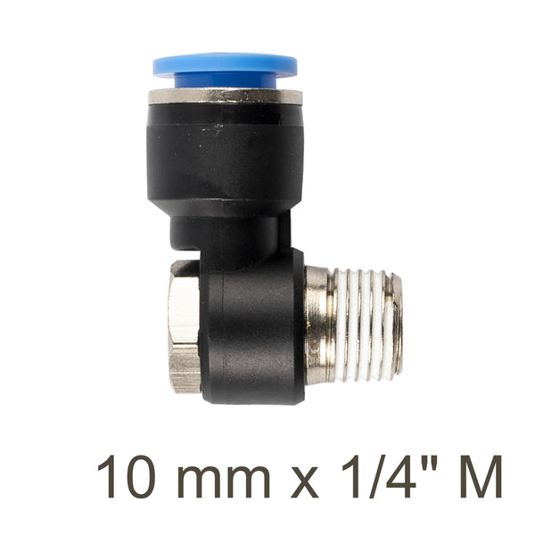 Swivel Elbow PU 10mm x 1/4" M Pneumatic Fitting - Male Thread