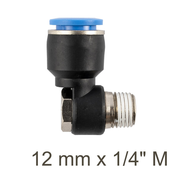 Swivel Elbow PU 12mm x 1/4" M Pneumatic Fitting - Air Hose Connector, Pneumatic Component