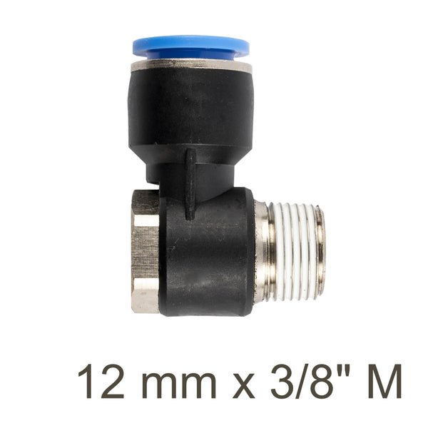 Swivel Elbow PU 12mm x 3/8" M Fitting - Pneumatic Connector for Air Hose, Tubing