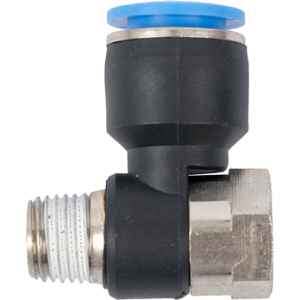 Pneumatic Elbow Fitting: 12mm Push to Connect, 1/4 Inch Male & Female Thread - Air Hose Connector