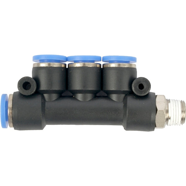 PU Hose Fitting Manifold - 4 x 6mm Ports, 1/8