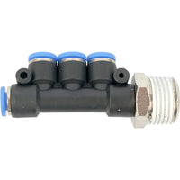 Pneumatic Manifold: 4 Port 6mm PU Hose Fitting to 1/2