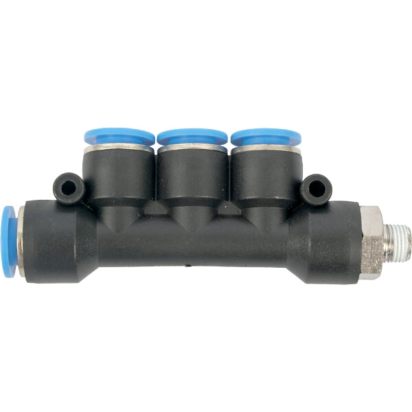 PU Hose Fitting Manifold - 4 x 10mm Ports, 1/8