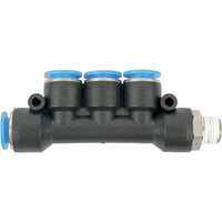 PU Hose Fitting Manifold: 4 x 10mm Pneumatic Ports, 3/8