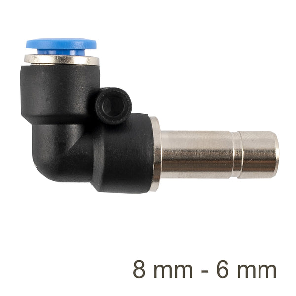 Pneumatic Fitting Elbow PU 8mm to 6mm Connector - Push-In Air Hose Fitting - RED. INSERT ELBOW PU 8MM - 6MM