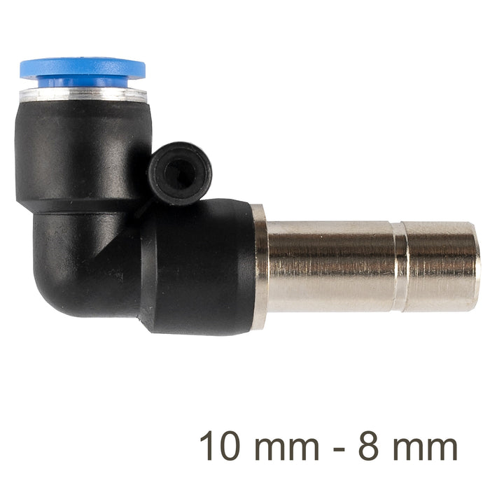 Pneumatic Fitting Elbow, RED. INSERT ELBOW PU 10MM - 8MM, Push in, Quick Connector, 90 Degree, Air Fitting