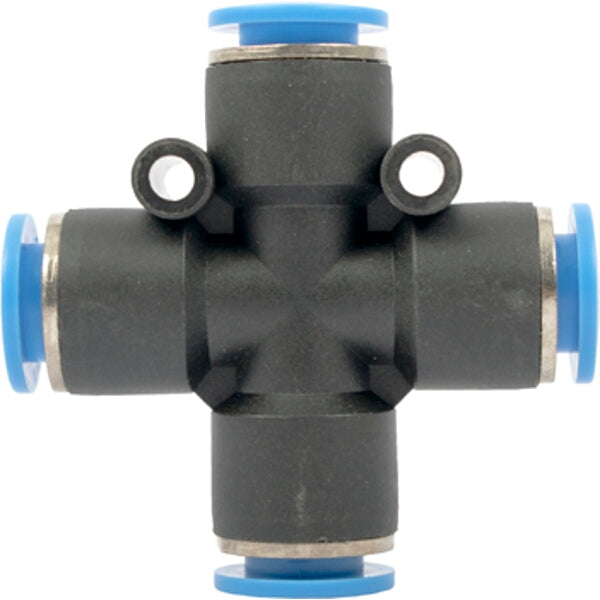 4-Way Pneumatic Hose Connector, 10mm Push to Connect Fitting, Air Line Splitter, Cross Connector