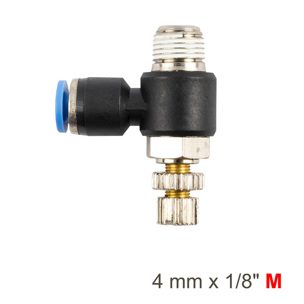 Flow Control Swivel Elbow, Pneumatic Fitting, 4mm x 1/8 inch - Air Flow Valve, Speed Controller