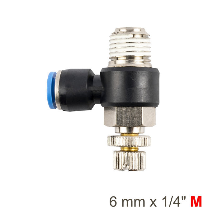 Flow Control Swivel Elbow PU 6mm x 1/4' M - Pneumatic Fitting