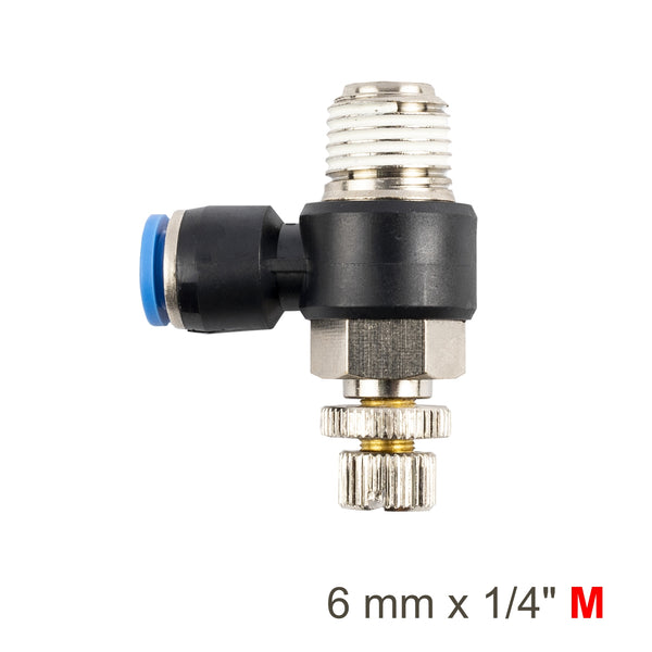 Flow Control Swivel Elbow PU 6mm x 1/4' M - Pneumatic Fitting