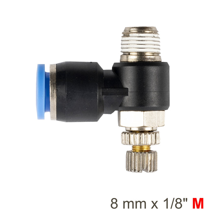 Pneumatic Flow Control Elbow Fitting Swivel 8mm x 1/8