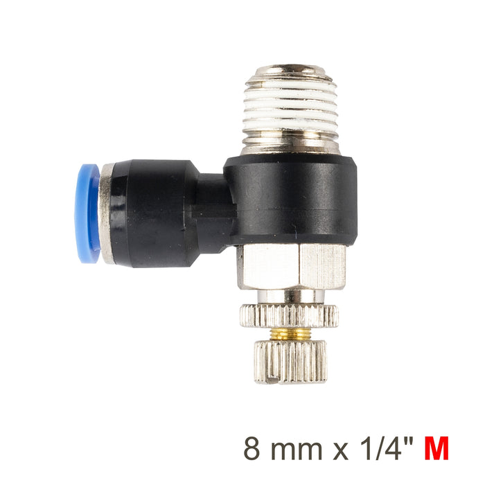 Flow Control Swivel Elbow Pneumatic Fitting - 8mm x 1/4