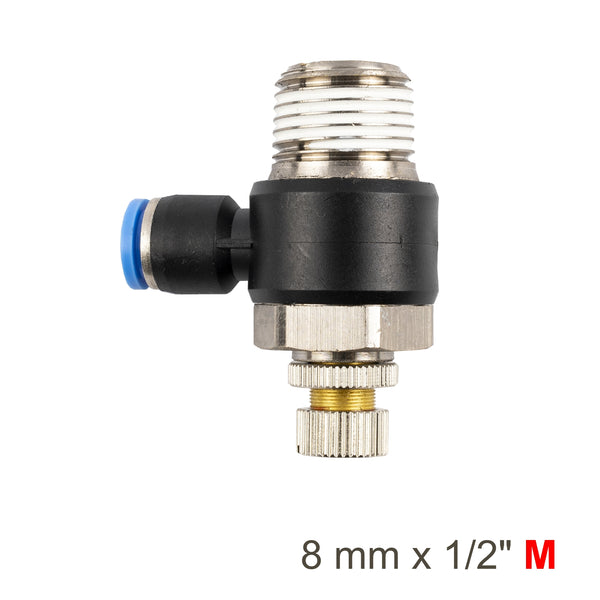 Flow Control Elbow 8mm x 1/2" Male Pneumatic Fitting - Swivel PU Connector for Air Hose - Industrial Automation