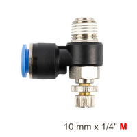 Flow Control Elbow, Pneumatic Fitting, 10mm Push-in, 1/4