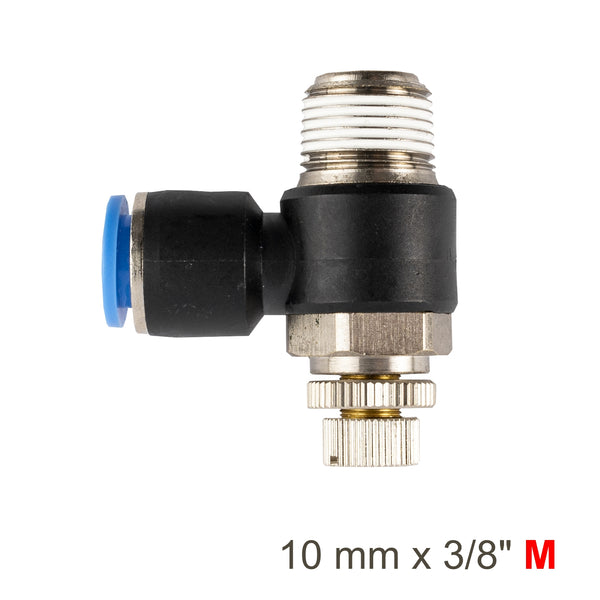 Flow Control Swivel Elbow PU 10mm x 3/8' M Pneumatic Fitting | Chavda.com