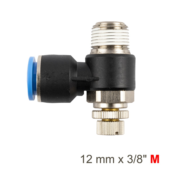 Flow Control Swivel Elbow PU 12mm x 3/8" M Pneumatic Fitting - chavda.com