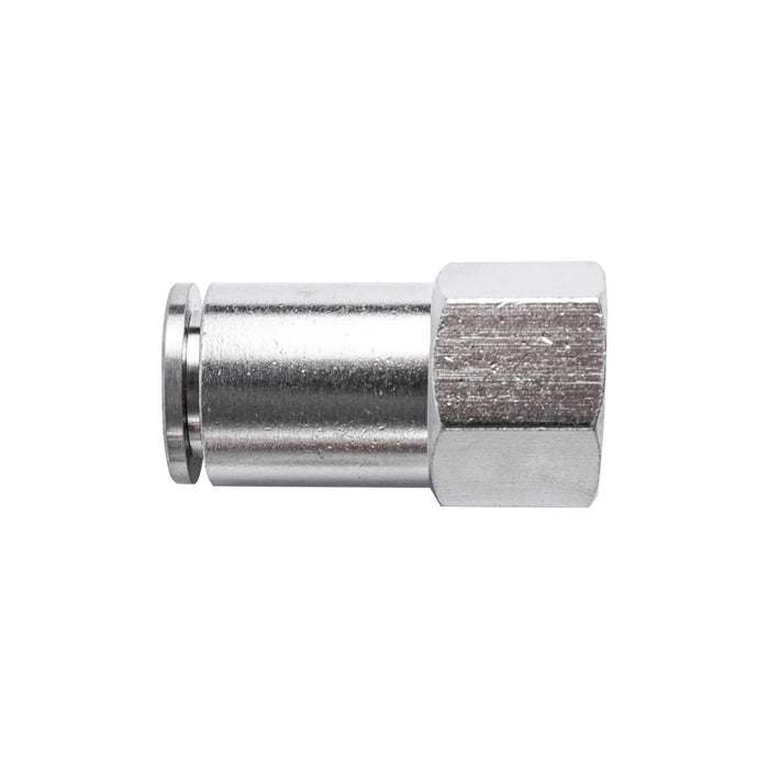 Metal Pneumatic Fitting Straight - 10mm Tube OD, 1/4 inch Female Thread. Buy now!