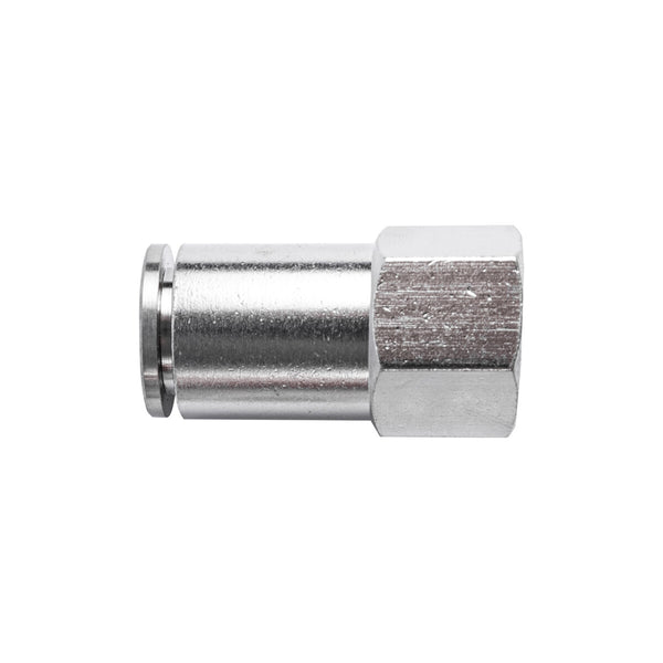 Metal Pneumatic Fitting Straight - 10mm Tube OD, 1/4 inch Female Thread. Buy now!