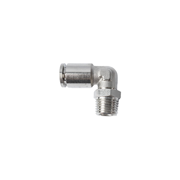 Metal Elbow Fitting: 8mm Push-in x 1/4" Male Thread - Pneumatic Connector by Chavda.com