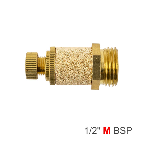 Brass Flow Control Silencer - 1/2 inch M BSP Pneumatic Exhaust Muffler