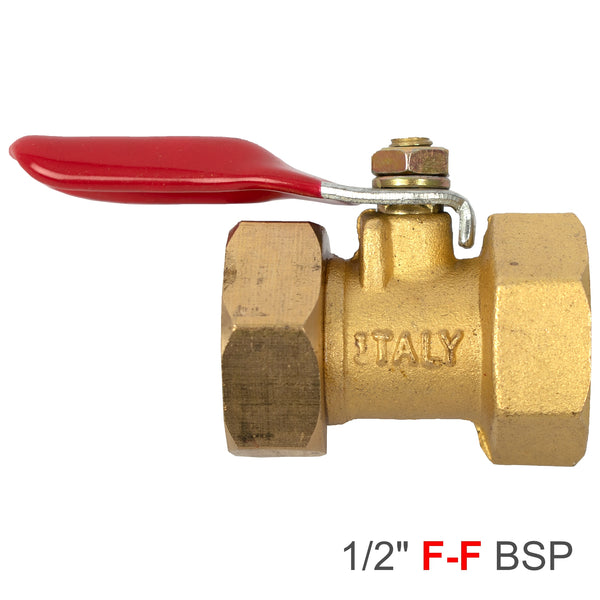 1/2 inch Brass Ball Valve FF BSP with Red Handle | Plumbing Valve