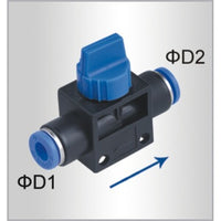 PU Hose Fitting Valve 8mm-8mm, Blue & Black Pneumatic Air Hose Quick Connect Shut Off Valve