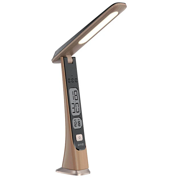 SNUG LED DESK LAMP WITH CLOCK 3 DIMMING SETTINGS FOLDABLE 3 COLOUR TEMP USB-C CHARGING 1 YEAR