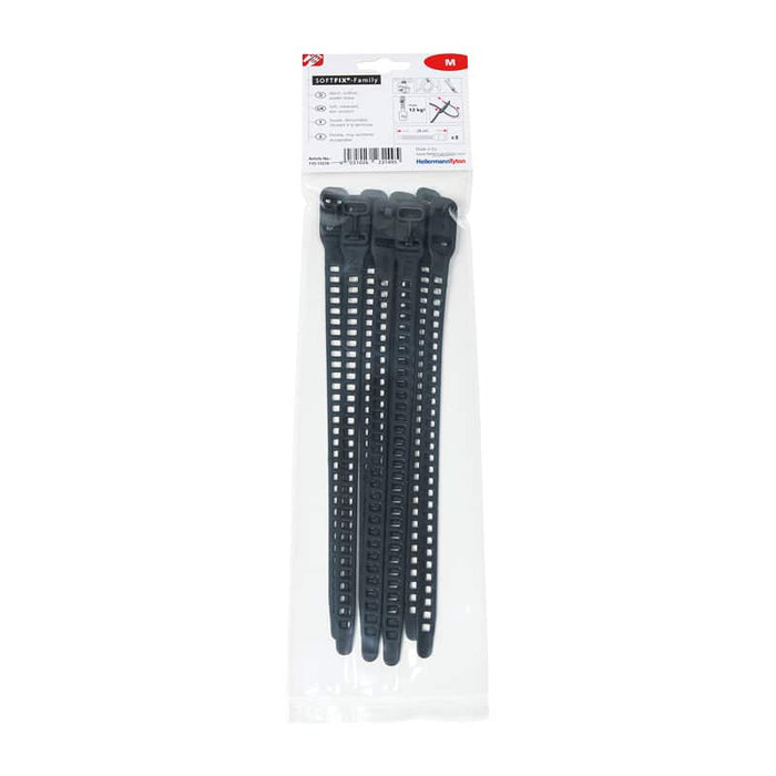 SOFTFIX Black Reusable Cable Ties - 260 x 11mm - Adjustable & Durable | Buy Now