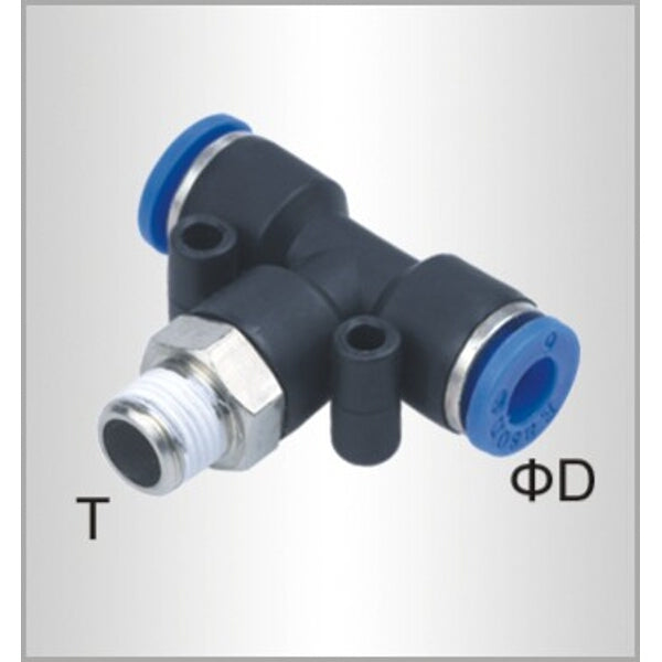 PU Hose Fitting Tee 4mm-1/8 M - Pneumatic Connector, Quick Connect Air Line Fitting, Plastic Tee fitting for 4mm hose