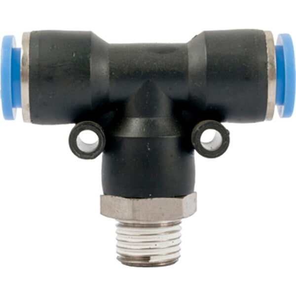 Pneumatic T Fitting 10mm OD Push to Connect, 1/4" Male Thread. Air Hose Fitting, Tee Connector, Pneumatic Fitting.