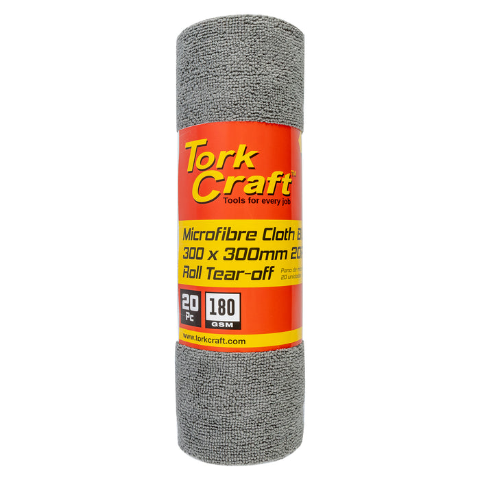 MICROFIBRE CLOTH GREY 300MM X 300MM 20PC ROLL TEAR-OFF 180GSM