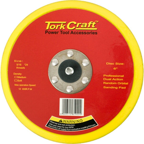 Tork Craft 6 inch Dual Action Sander Pad - 5/16-24 Thread, Medium Soft Sanding Disc for Power Tools