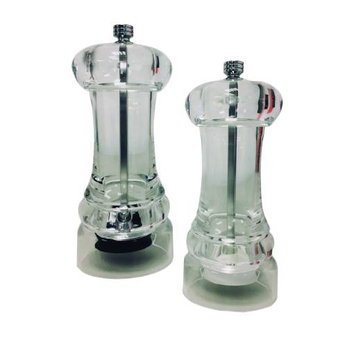 BCE Salt & Pepper Grinder Set - Acrylic 150mm, Clear Design, Tabletop Seasoning Mill, Modern Kitchenware