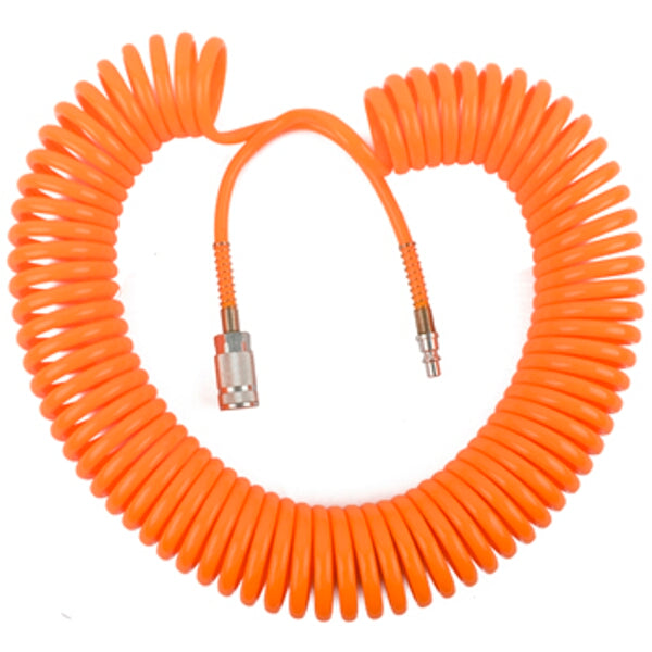 Orange Spiral Air Compressor Hose - 15m x 8mm with ARO Quick Coupler | Flexible Pneumatic Tool Hose