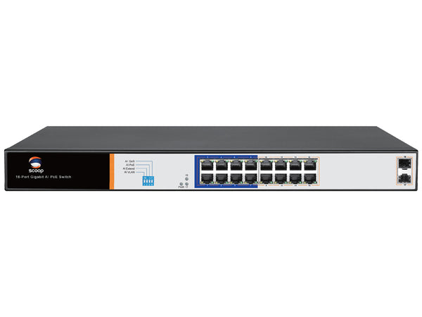 Scoop 16 Port Gigabit PoE 150W 2SFP Switch