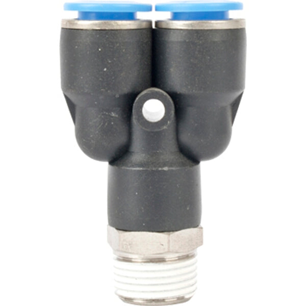 PU Hose Fitting Y Joint Pneumatic Connector - 10mm Hose to 3/8" Male Thread - Black Plastic Pneumatic Y Splitter