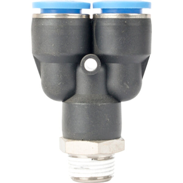 PU Hose Fitting Y Joint 12mm to 3/8" Male Thread - Pneumatic Air Line Connector, Y Splitter