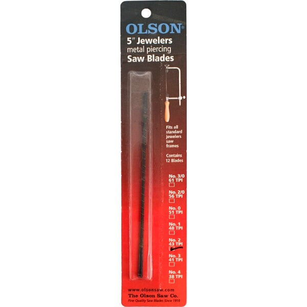 Olson 5 inch Jewelers Metal Piercing Saw Blades No. 2, 43 TPI - 12 Pack