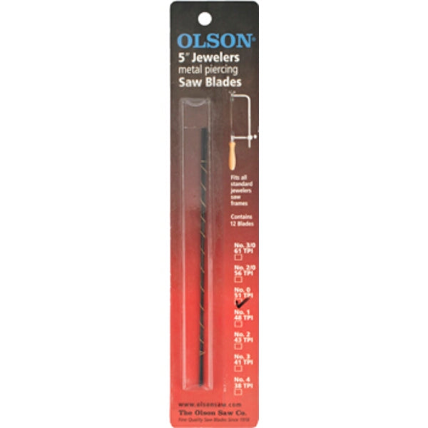 Olson 5 inch Jewelers Metal Piercing Saw Blades, No. 1 48 TPI, 12 blades