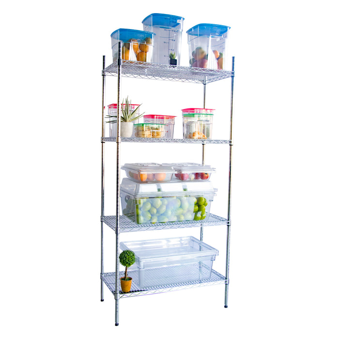 5-Tier Chrome Shelving Unit: Food Storage with Adjustable Shelves.