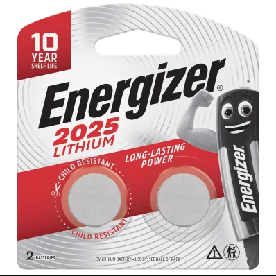 ENERGIZER CR2025 3V LITHIUM COIN BATTERY 2 PACK (MOQ12)