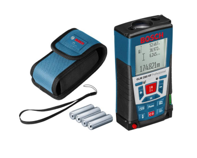 Bosch GLM 250 VF Professional Laser Measure Kit: Long Range, Outdoor Use, with Batteries, Strap & Case.