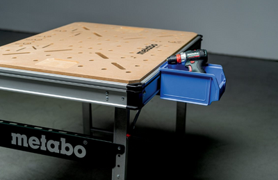 METABO MWB 100 Multifunction Work Table with Drill in Blue Tray, Metal Frame